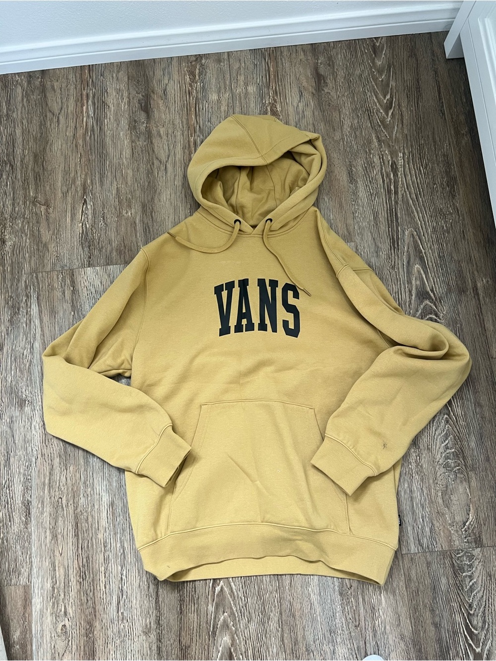 Vans Men's Yellow Mustard Pullover Hoodie with Black Logo